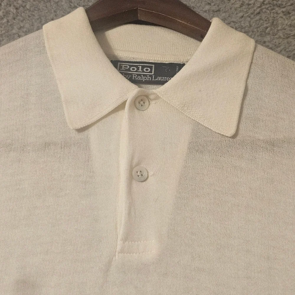 Polo Ralph Lauren Mens Cream Cotton Long Sleeve Polo Sweater Made in Italy Large